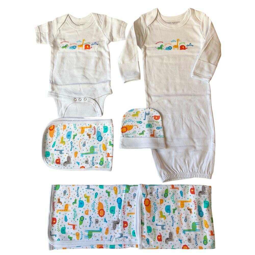 Set of 5 Baby Boy Girl Shirt Sleepwear Hat Blankets Long Sleeve size 0-6M White